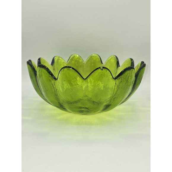Blenko Glass Olive Lotus Bowl 1961 #6143L 10.5" - Picture 1 of 7